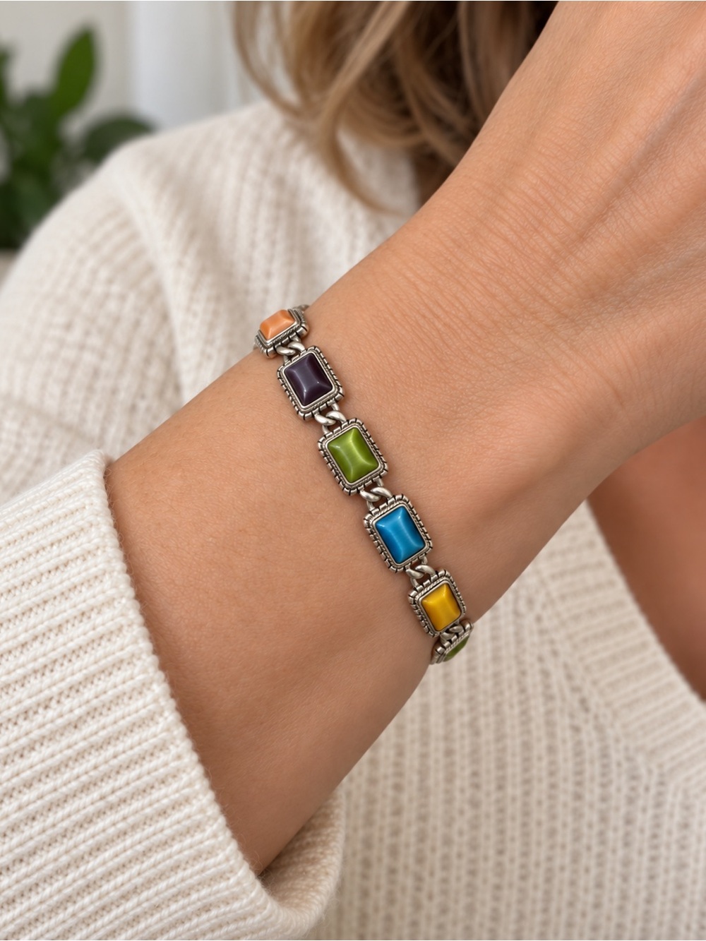 Premier Designs Lollipops Multicolor Faux Cats Eye Antiqued Silver Bracelet New